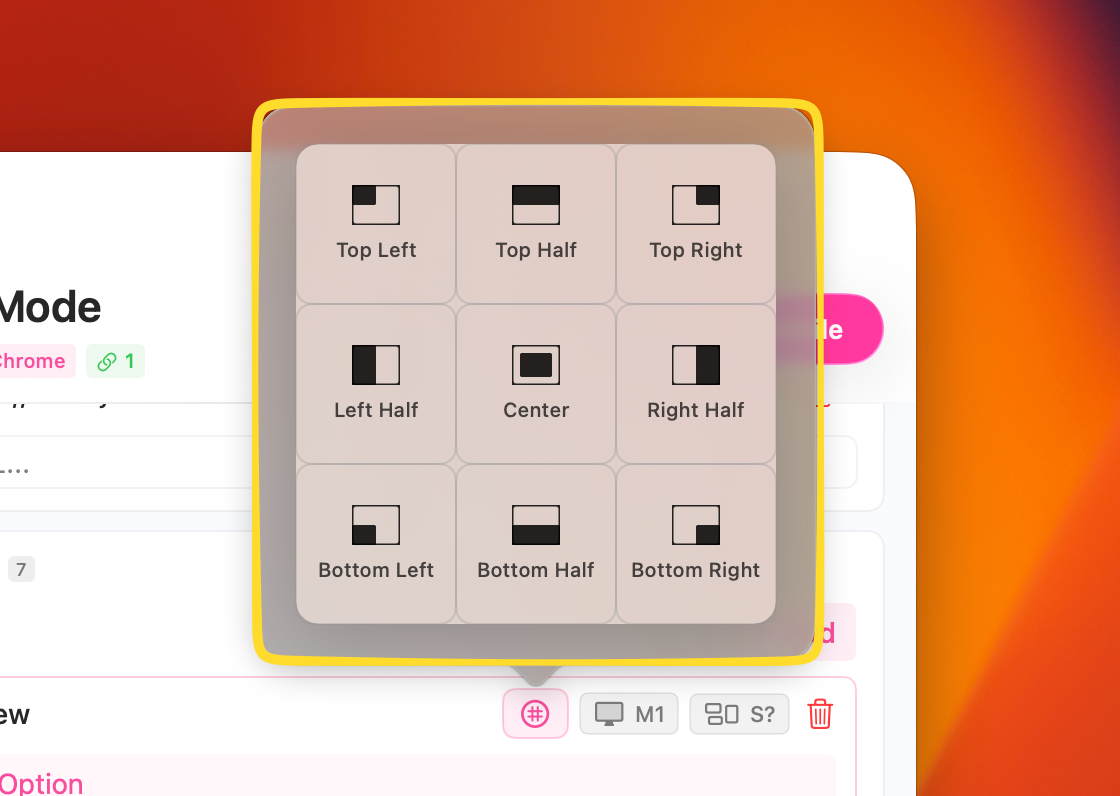 Window arrangement picker showing layout options