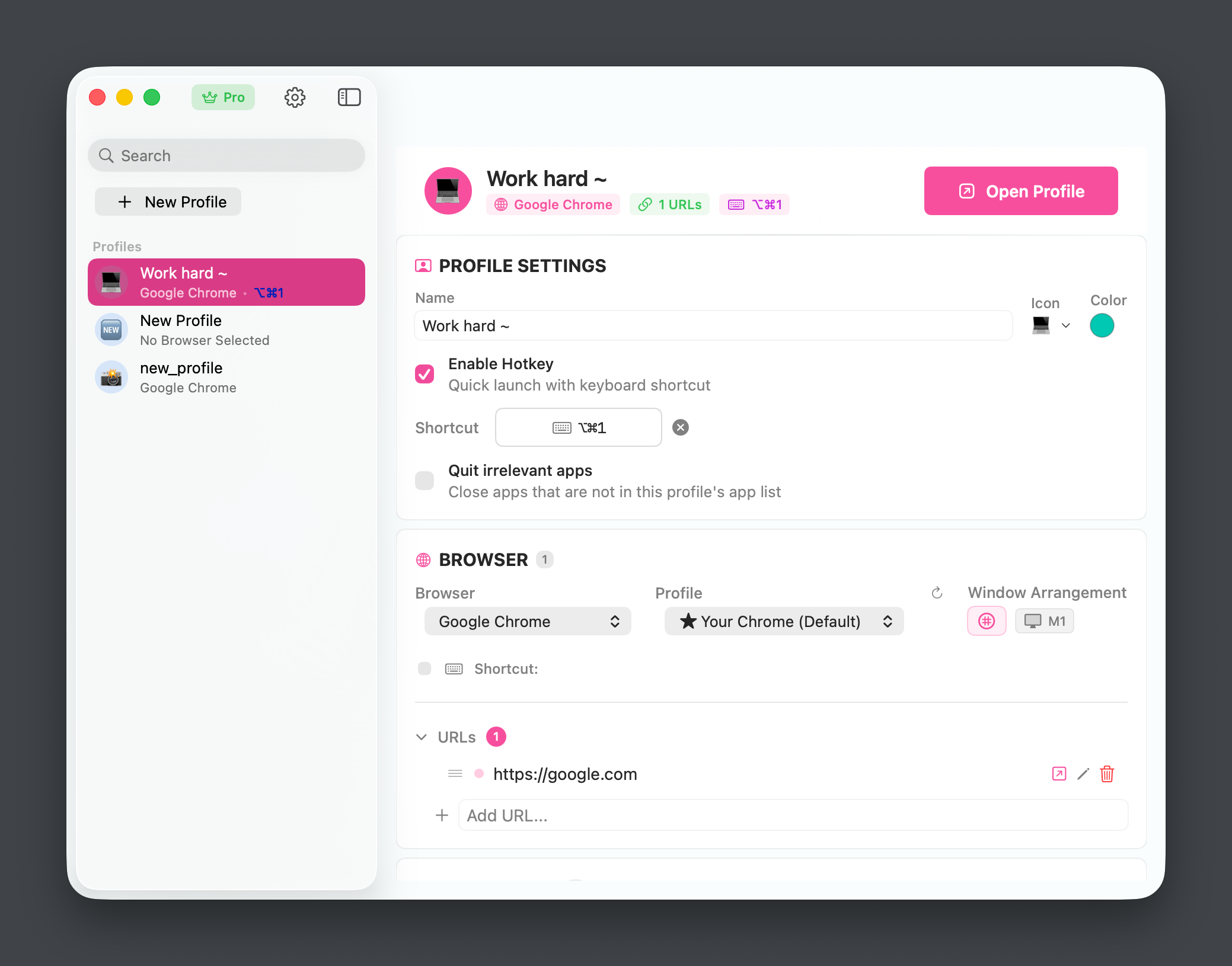 ShiftPlus workspace management with Chrome profiles integration