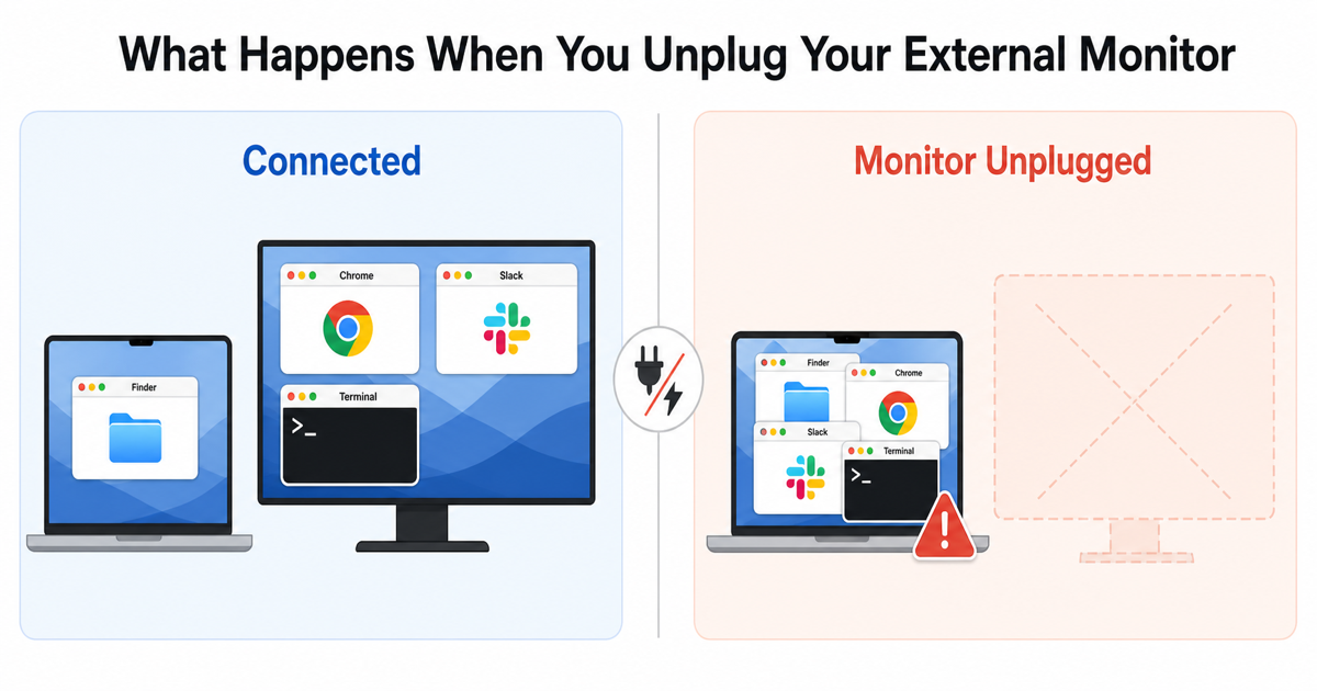macOS window rearrangement when external monitor is unplugged diagram